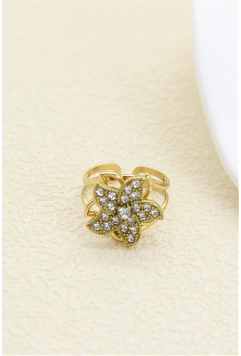 Bague anti-stress fleur scintillante en acier inoxydable – Strass étincelants