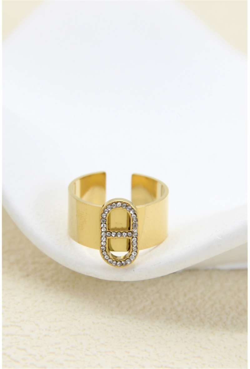 Bague Boucle Marine Dorée Ornée de Strass – Acier Inoxydable