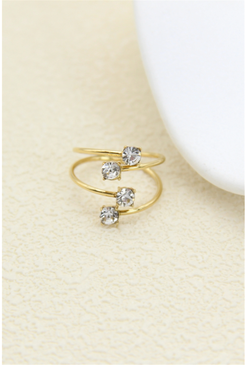 Bague Ajustable Dorée Ornée de Strass – Acier Inoxydable