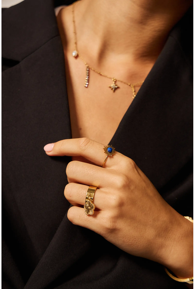 Bague Soleil Pierre Colorée – Acier Inoxydable Ajustable