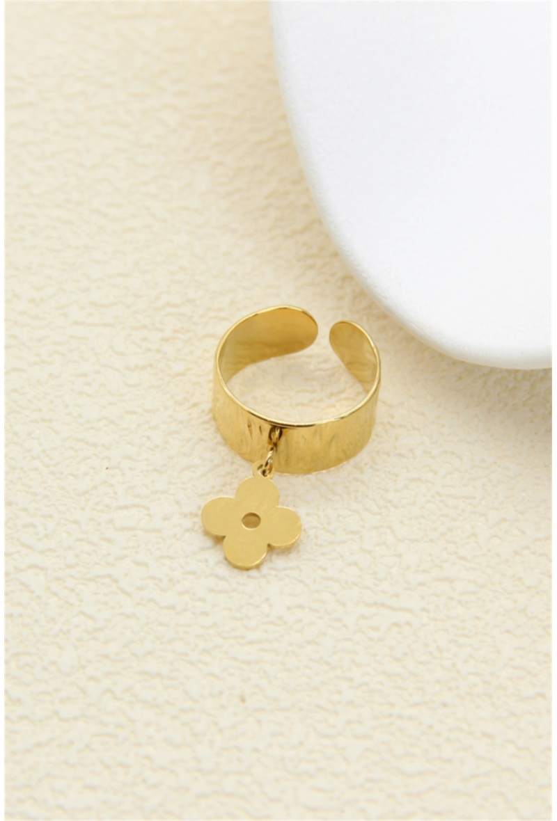 Bague charms fleur dorée – Bague ajustable en acier inoxydable
