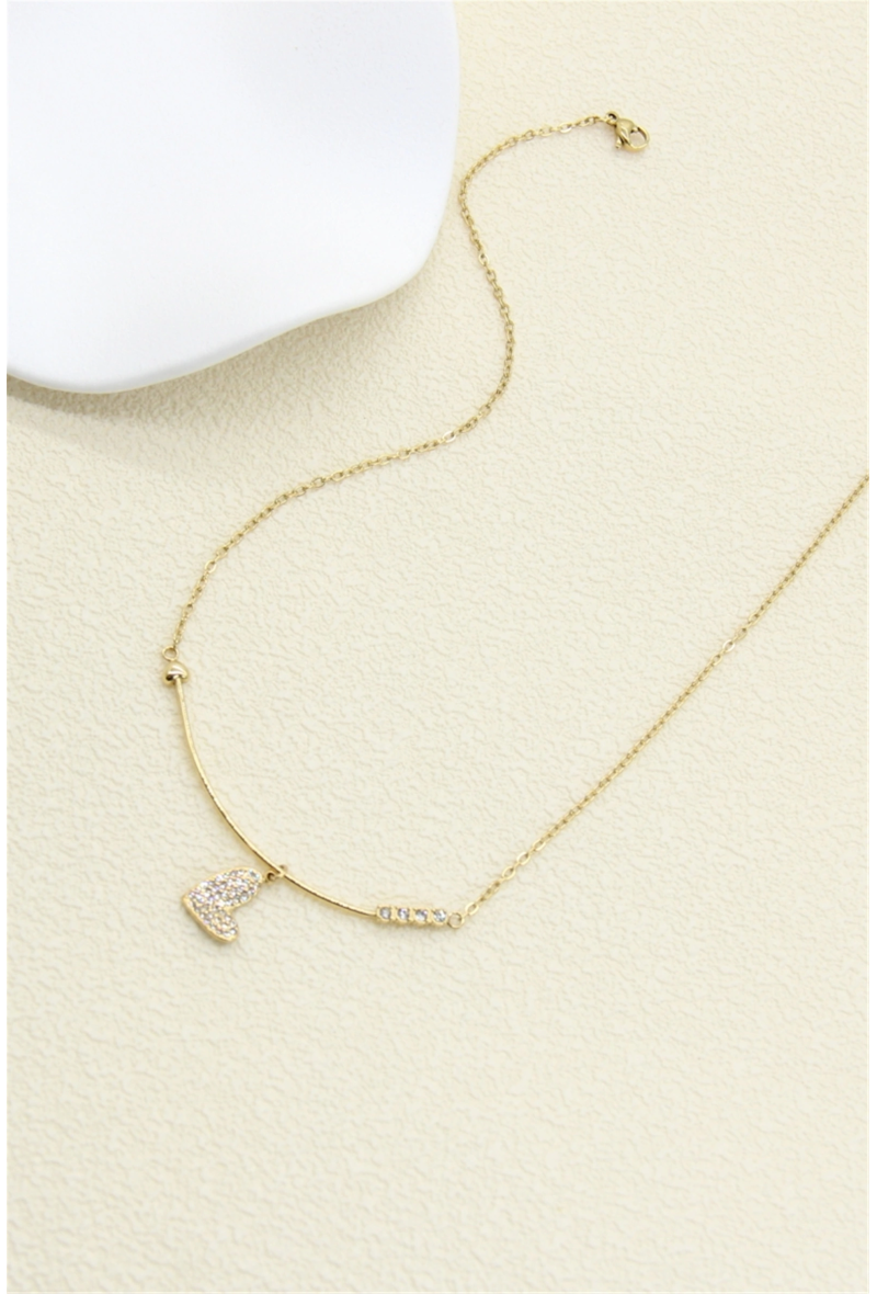 Collier Cœur Pendentif Pavé – Acier Inoxydable Doré