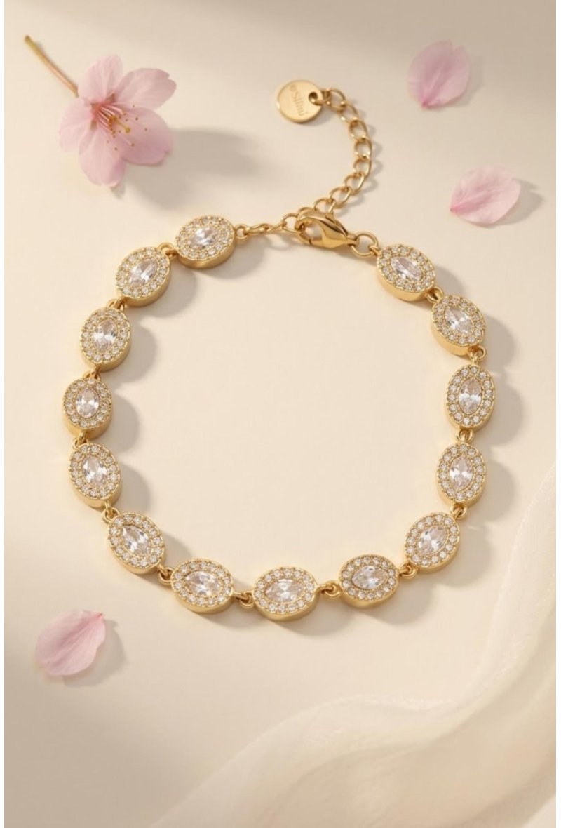 Bracelet Strass Ovale en Acier Inoxydable – Élégance Lumineuse