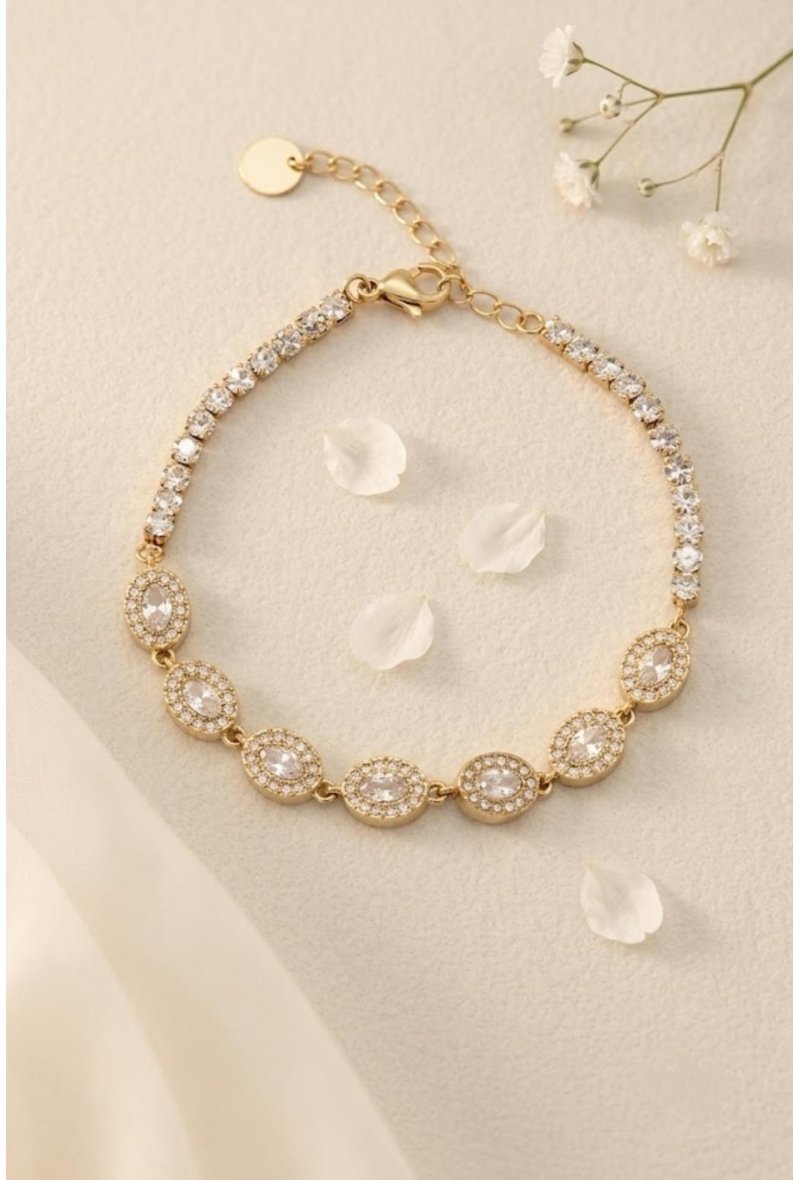 Bracelet Fleurs & Feuilles Strass – Éclat Floral