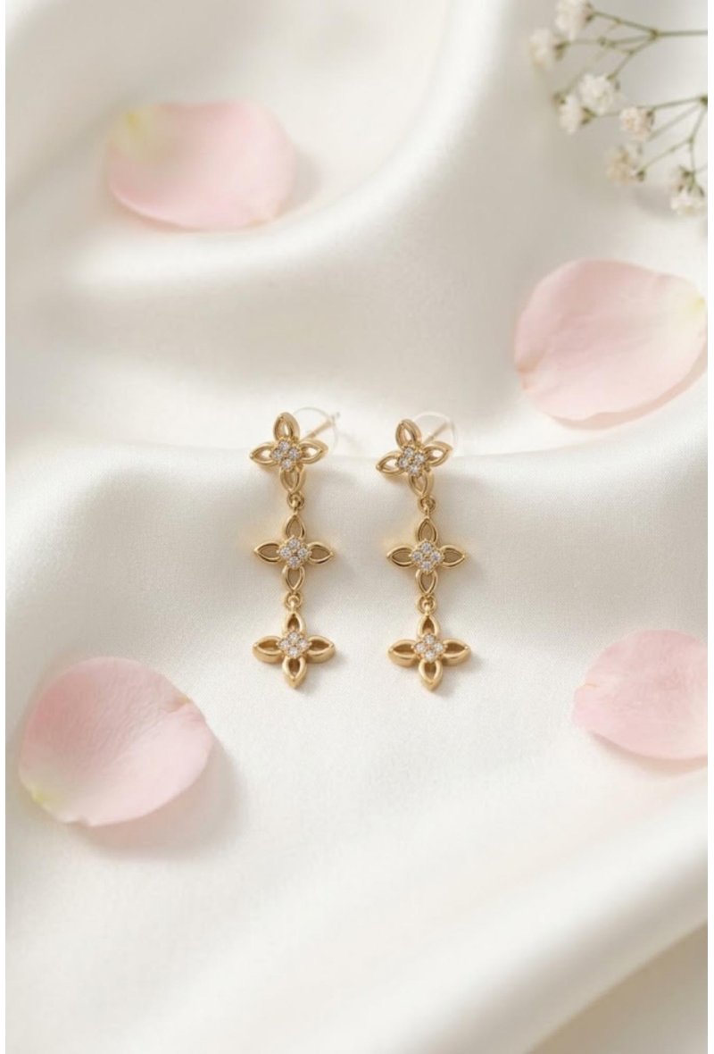 Boucles d’Oreilles Pendantes Fleurs Strass – Acier Inoxydable