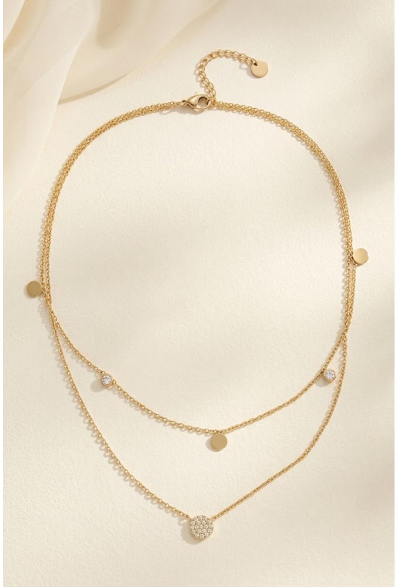 Collier double rang à médaillons dorés en acier inoxydable